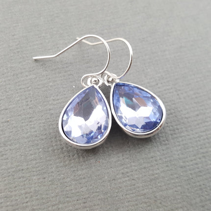 March Birthstone Earrings - Aquamarine Crystal Sterling Silver Teardrop Earrings
