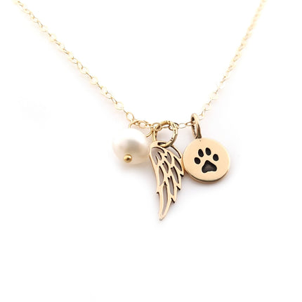 Paw Print Angel Wing Memorial Necklace - Pet Loss Necklace - 14k Gold Filled - Memorial Jewelry