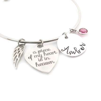 Sympathy Bracelet - A Piece of My Heart is in heaven Personalized Angel Wing Bracelet