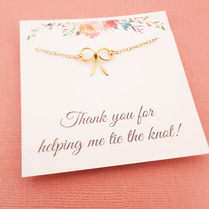 Thank You For Helping Me Tie The Knot - Gold Bow Necklace - Bridesmaid Necklace
