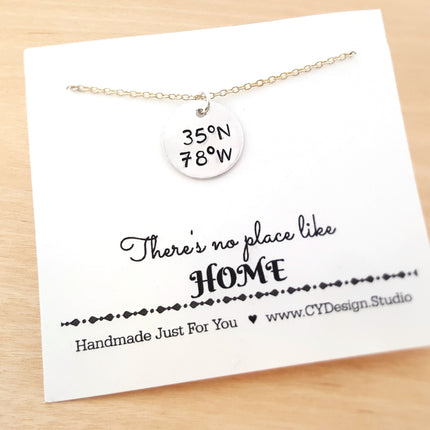 Coordinates - Raleigh NC Custom Handstamped  Necklace