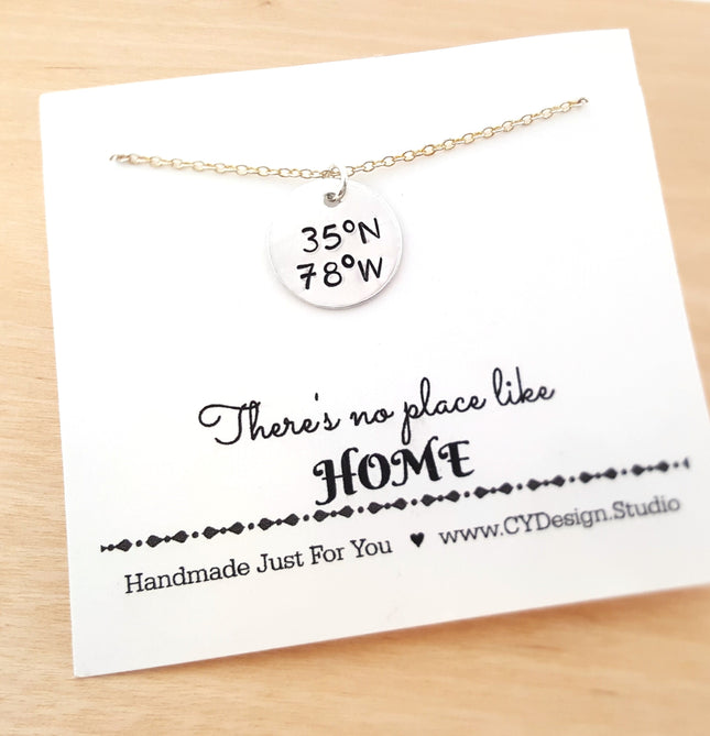 Coordinates - Raleigh NC Custom Handstamped  Necklace