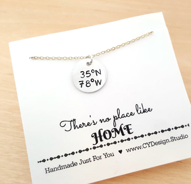 Coordinates - Raleigh NC Custom Handstamped  Necklace