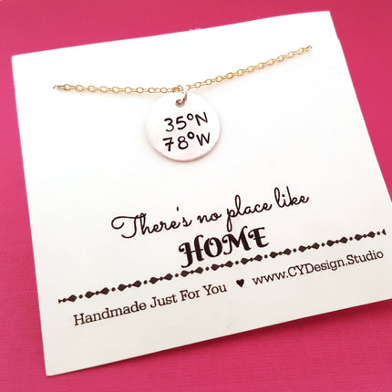 Coordinates - Raleigh NC Custom Handstamped  Necklace