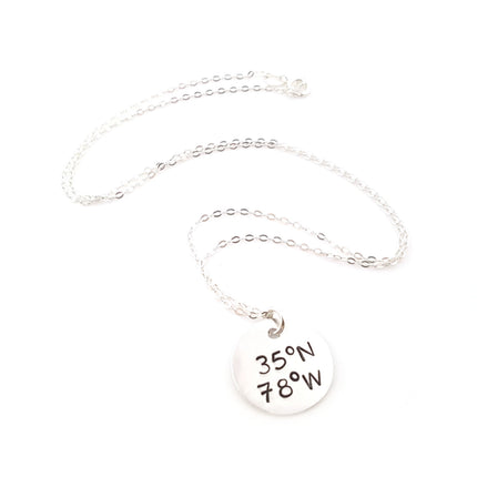 Coordinates - Raleigh NC Custom Handstamped  Necklace
