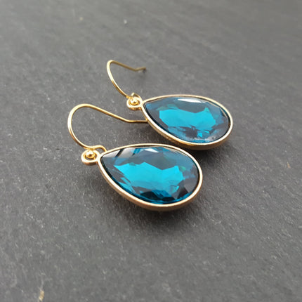 December Birthstone Blue Topaz Crystal Gold Filled Earrings