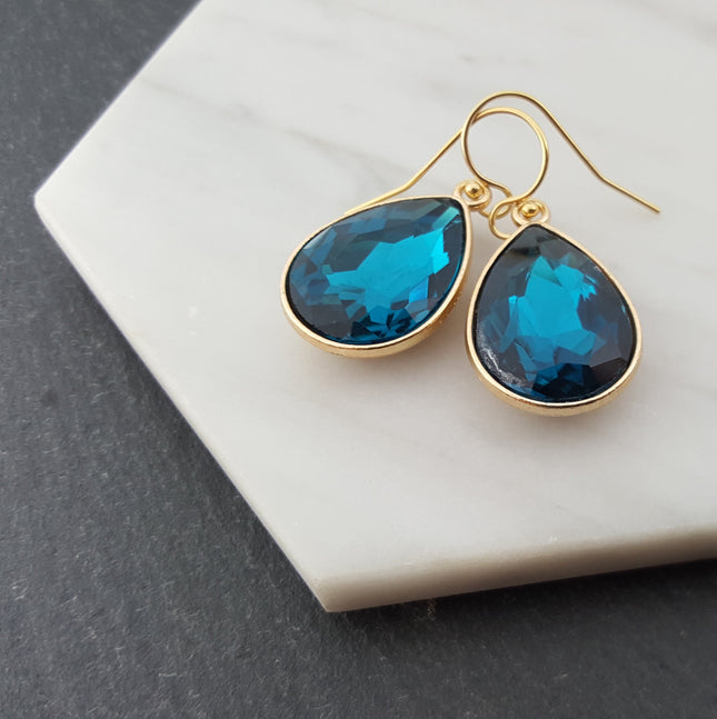 December Birthstone Blue Topaz Crystal Gold Filled Earrings