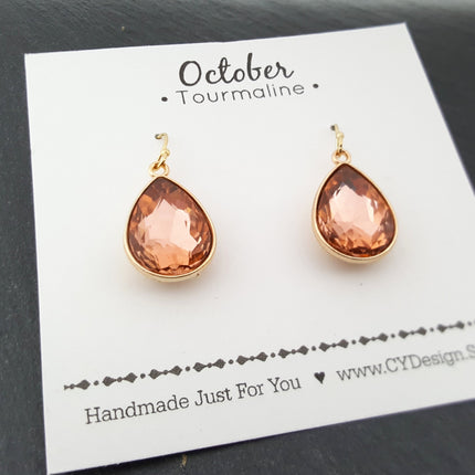 October Birthstone Earrings - Crystal Gold Filled Teardrop Earrings
