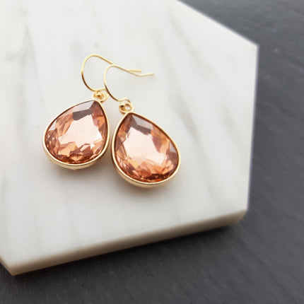 October Birthstone Earrings - Crystal Gold Filled Teardrop Earrings