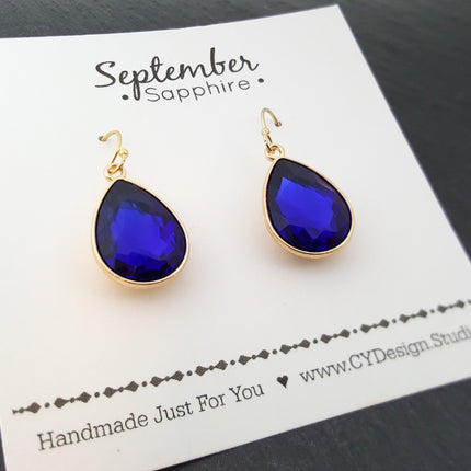September Birthstone Earrings - Crystal Gold Filled Teardrop Earrings