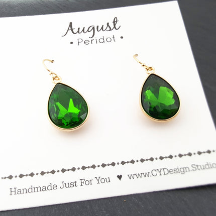 August Birthstone Peridot Teardrop Earrings – Handcrafted Sparkling Crystal in 14K Gold-Filled on Hypoallergenic Ear Wires