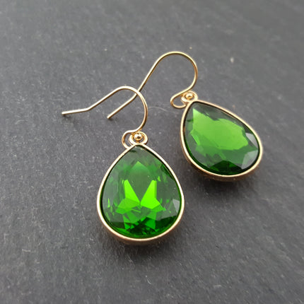 August Birthstone Peridot Teardrop Earrings – Handcrafted Sparkling Crystal in 14K Gold-Filled on Hypoallergenic Ear Wires