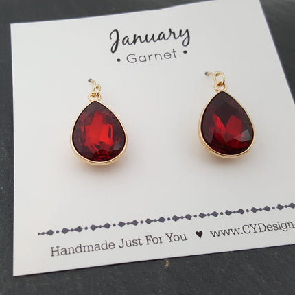 January Birthstone Earrings -  Crystal Gold Filled Teardrop Earrings