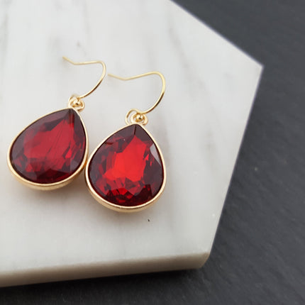 January Birthstone Earrings -  Crystal Gold Filled Teardrop Earrings