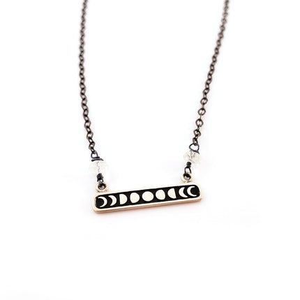Celestial Moon Phase Charm - Oxidized Sterling Silver Necklace - Gift for Her