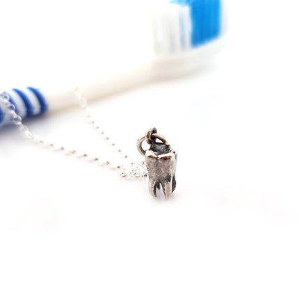 Tiny Tooth Molar Charm Necklace - Sterling Silver Necklace