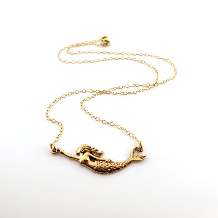Mermaid Connector Charm Necklace - Dainty 14k Gold Filled Jewelry