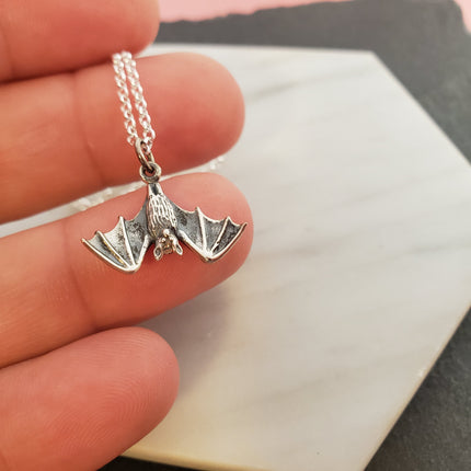 Bat Charm Necklace - Dainty Sterling Silver Jewelry
