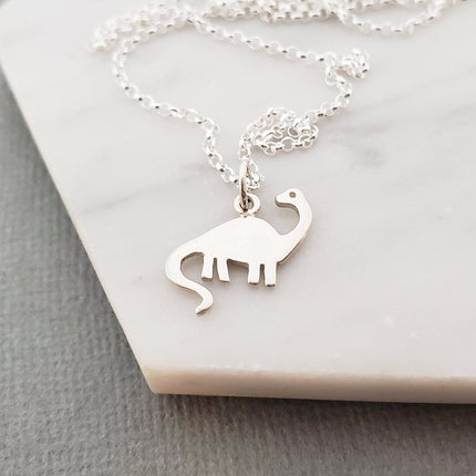 Brontosaurus Dinosaur Charm Necklace - Dainty Sterling Silver Jewelry