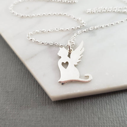 Cat Angel Wing Charm - Sympathy Pet Loss Charm - Sterling Silver Necklace