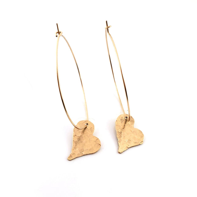 Sweetheart Earrings - Hammered Heart Hoop Earrings - Handmade Hoops