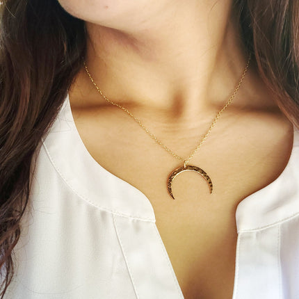 Hammered Crescent Moon Necklace - Dainty 14k Gold Filled Jewelry