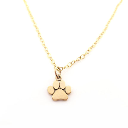Paw Print Gold Charm Necklace - Dainty 14k Gold Filled Jewelry