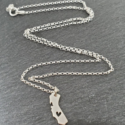 California State Heart Cut Out Charm Sterling Silver Necklace