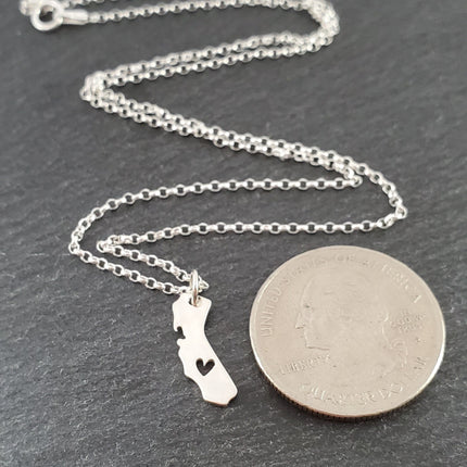 California State Heart Cut Out Charm Sterling Silver Necklace
