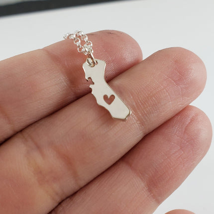 California State Heart Cut Out Charm Sterling Silver Necklace