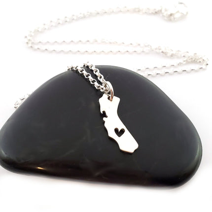 California State Heart Cut Out Charm Sterling Silver Necklace