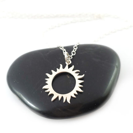 Sun Eclipse Charm Necklace - Sterling Silver Jewelry