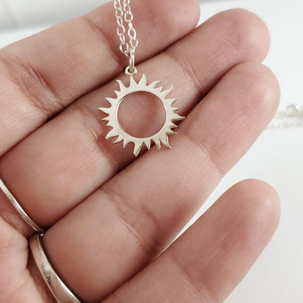 Sun Eclipse Charm Necklace - Sterling Silver Jewelry