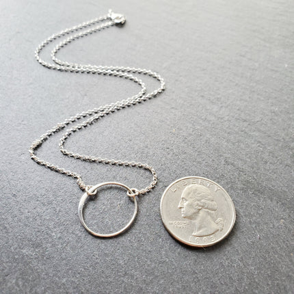 Hammered Circle Charm Necklace - 925 Sterling Silver Jewelry