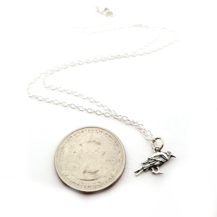 Raven Charm Necklace Crow Bird Charm - Handmade Sterling Silver Jewelry