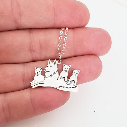 Mama Wolf Necklace – Sterling Silver Wolf Pack Charm for Strong Moms