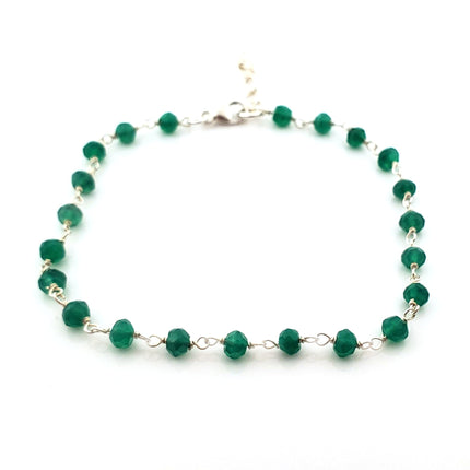 Green Onyx Gemstone Layering Bracelet - Wire Wrapped Chain Bracelet