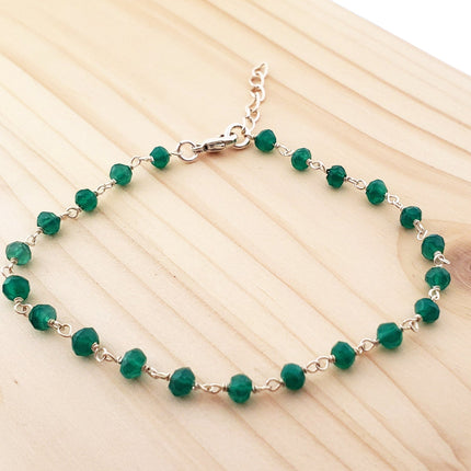Green Onyx Gemstone Layering Bracelet - Wire Wrapped Chain Bracelet