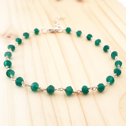 Green Onyx Gemstone Layering Bracelet - Wire Wrapped Chain Bracelet