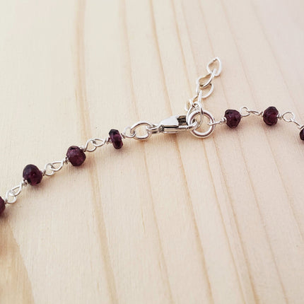 Garnet Gemstone Wire Wrapped Sterling Silver Bracelet