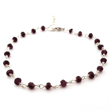 Garnet Gemstone Wire Wrapped Sterling Silver Bracelet