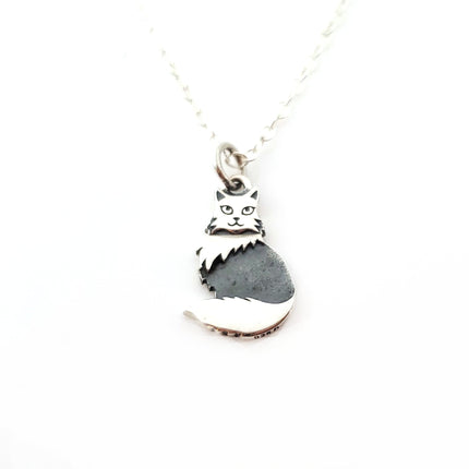 Sterling Silver Fluffy Cat Charm Necklace – Realistic Cat Lover Gift