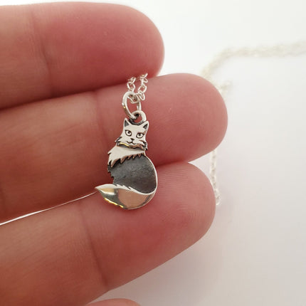 Sterling Silver Fluffy Cat Charm Necklace – Realistic Cat Lover Gift