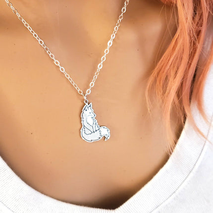 Realistic Fox Charm Sterling Silver Necklace