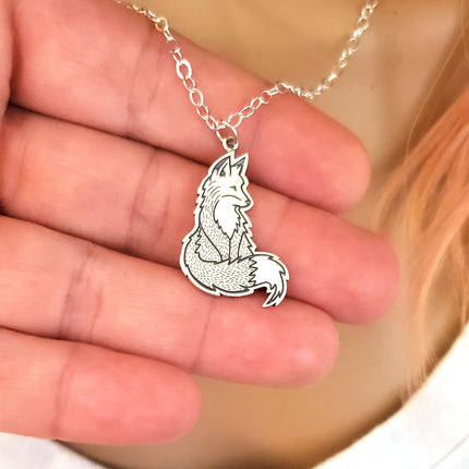 Realistic Fox Charm Sterling Silver Necklace