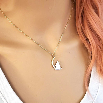 Howling Wolf and Moon Charm Necklace