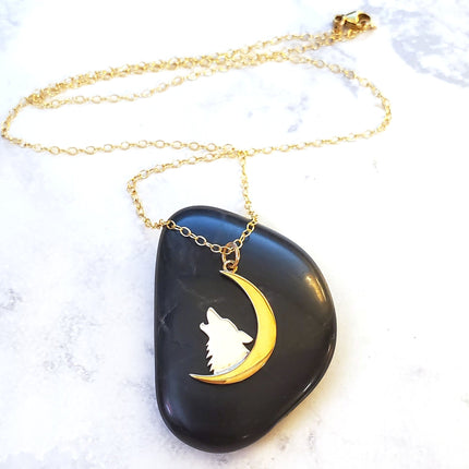 Howling Wolf and Moon Charm Necklace