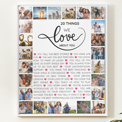 20 Things We Love About You – 20th Birthday Canva Wall Art Template
