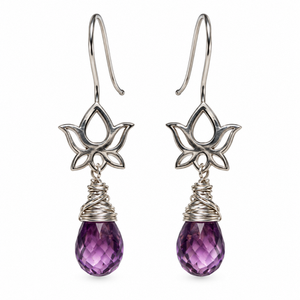 Amethyst Lotus Flower Earrings