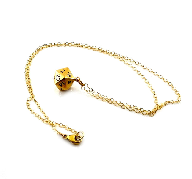 D20 Dice Necklace – 14k Gold Filled DnD Charm Jewelry, Handmade Gift for Her